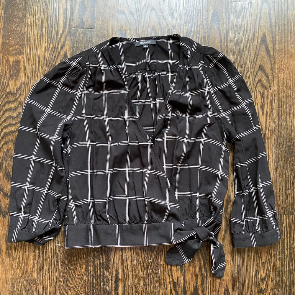 EUC Madewell Tie-Front Windowpane Top